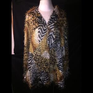 Ashley Stewart Womens 22 Wide Long Sleeve Animal Print Blouse vintage